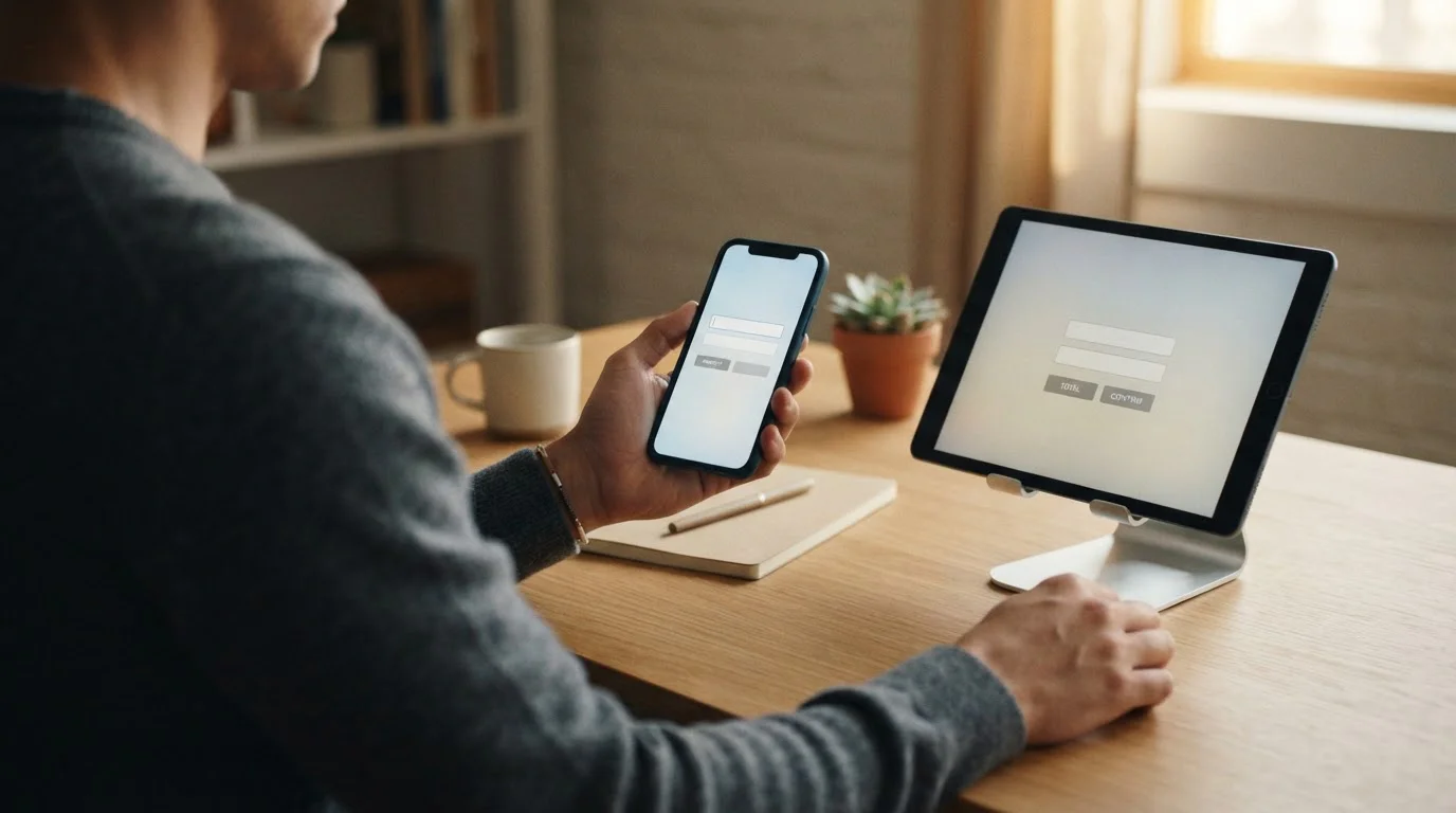 Person holding a phone with a neutral wallet top-up interface, a second screen showing a deposit field