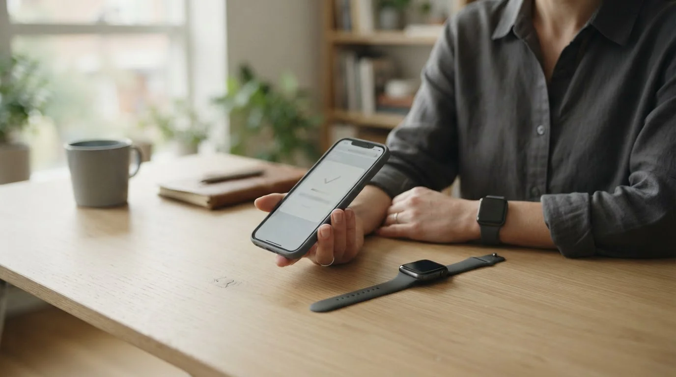 Phone and smartwatch on a desk showing a mobile wallet payment confirmation