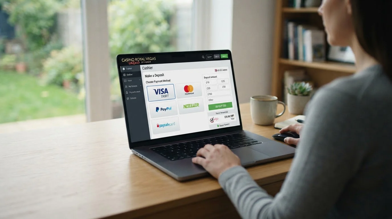 UK online casino cashier displaying Visa debit card payment option