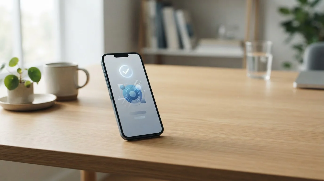 Modern smartphone displaying mobile banking payment interface on clean desk