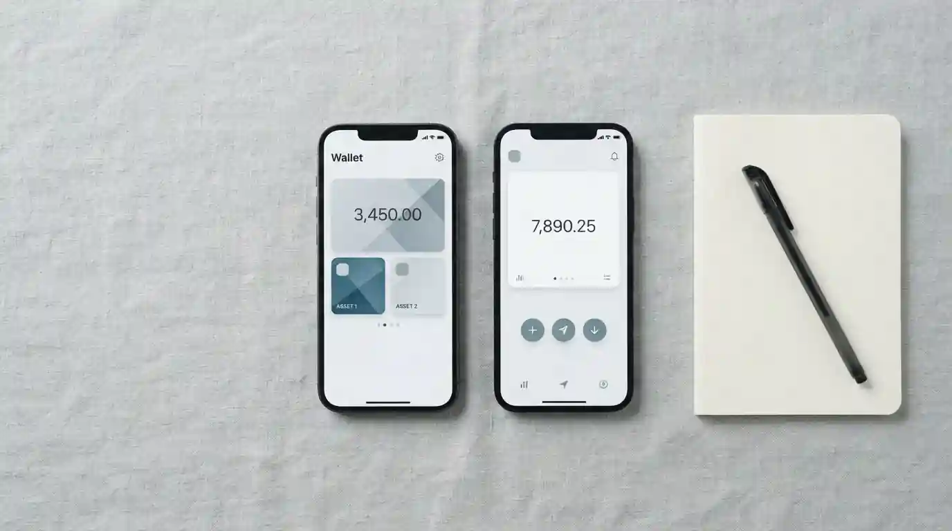 Several digital wallet apps shown side by side on two mobile phone screens