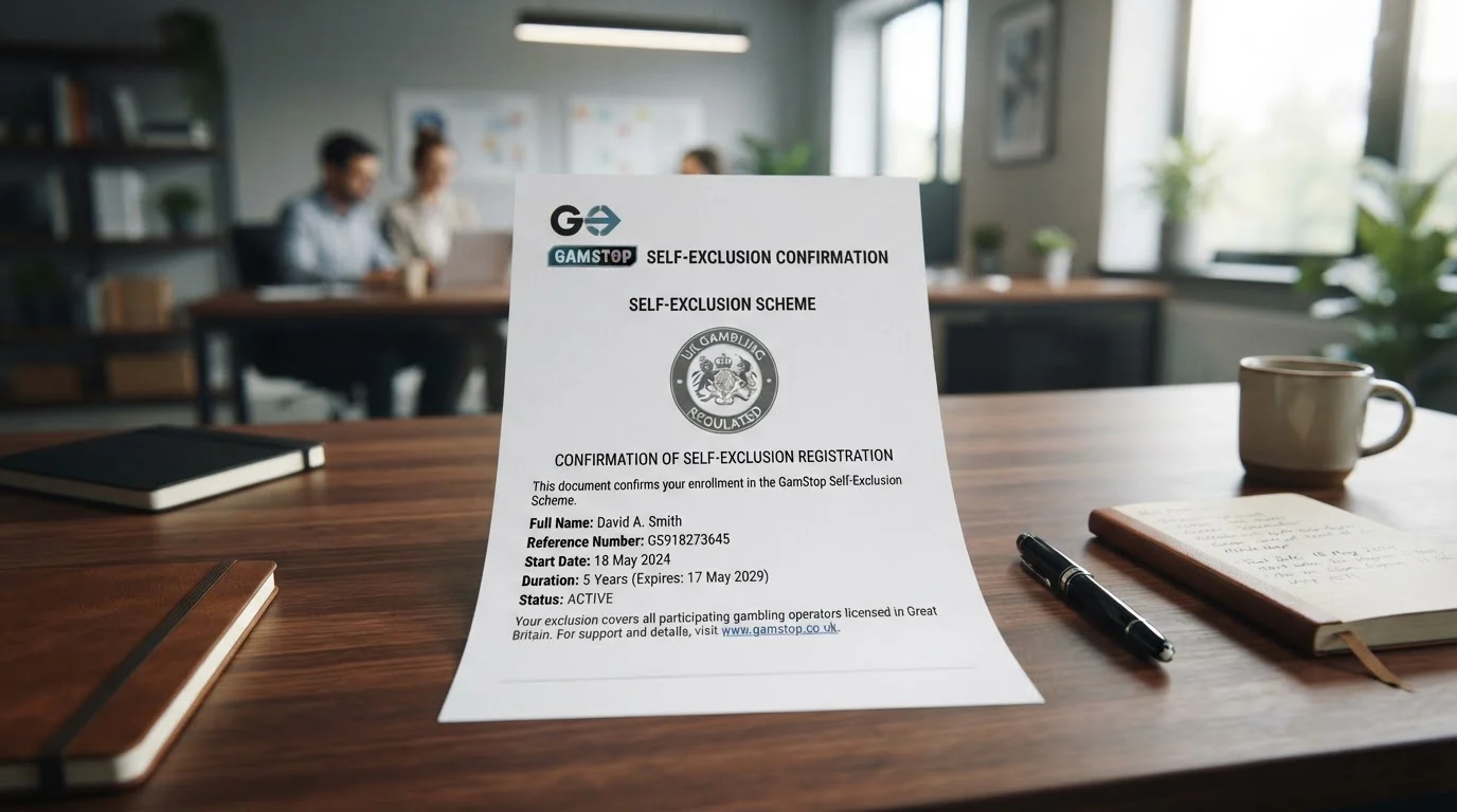 GamStop self-exclusion scheme logo document with UK Gambling Commission seal