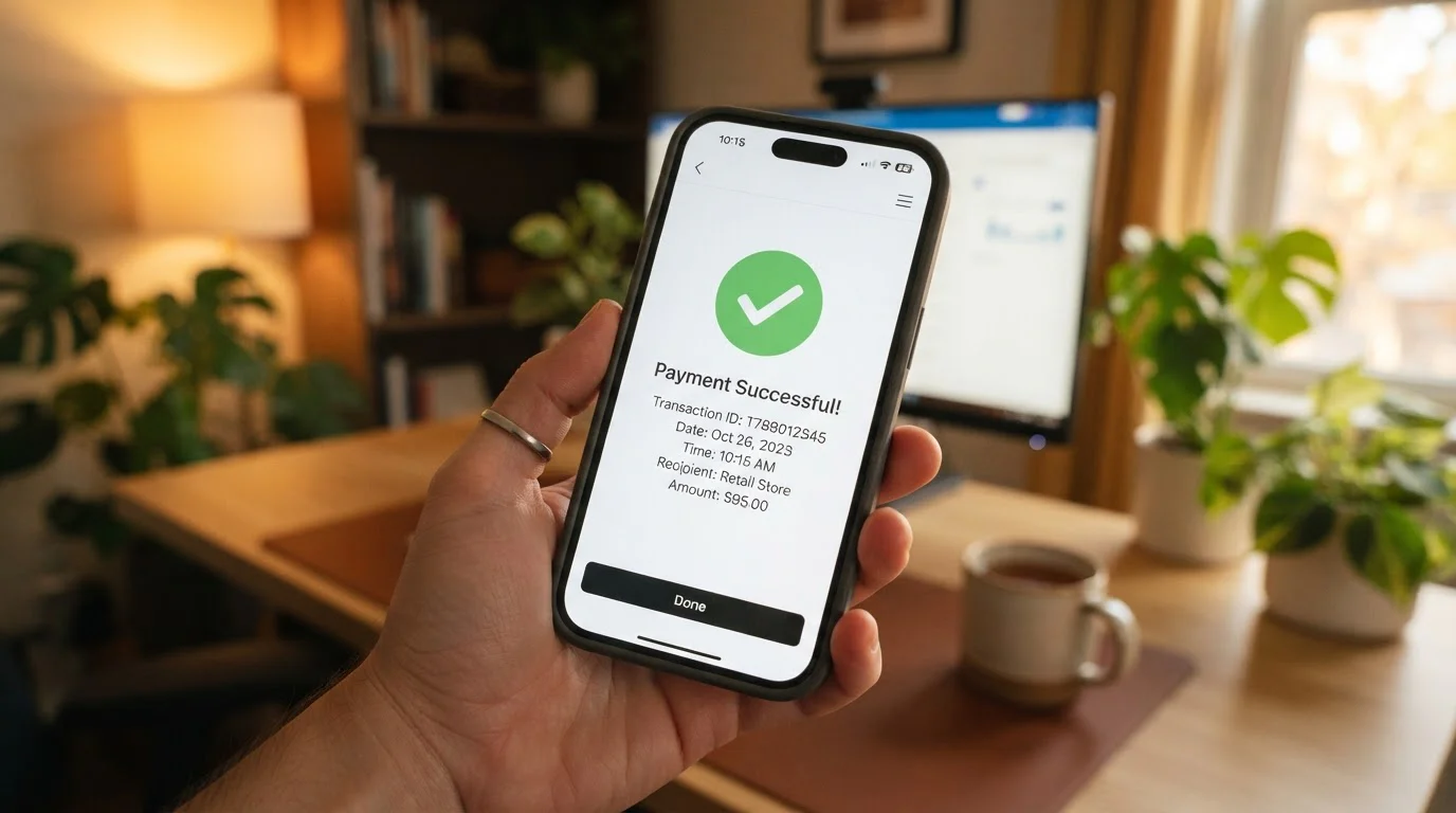 Mobile phone showing Google Pay payment confirmation screen at casino cashier