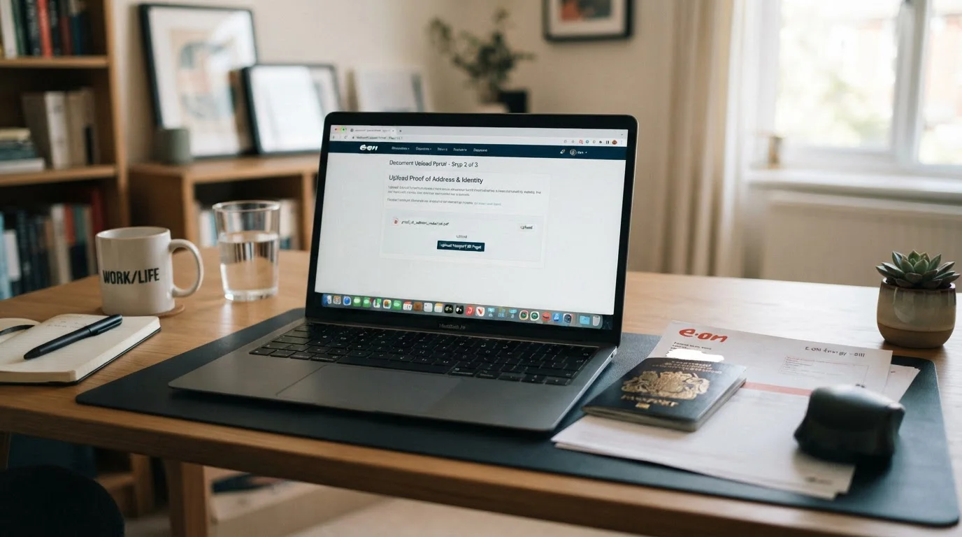 Documents and laptop showing KYC verification process