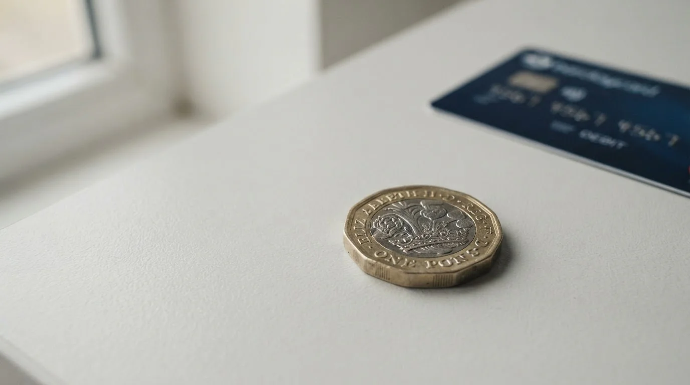 Single pound coin on desk symbolizing minimum access deposit