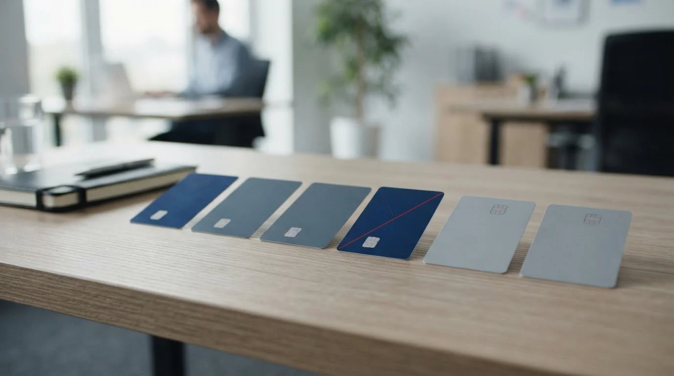 Payment cards arranged with one marked excluded from welcome offers