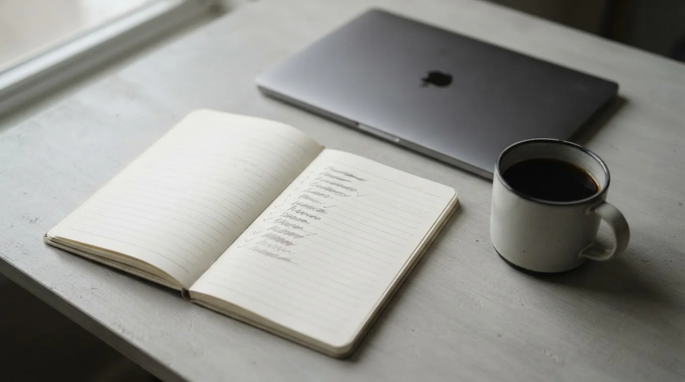 Notepad with a handwritten shortlist of XRP casino sites beside a laptop