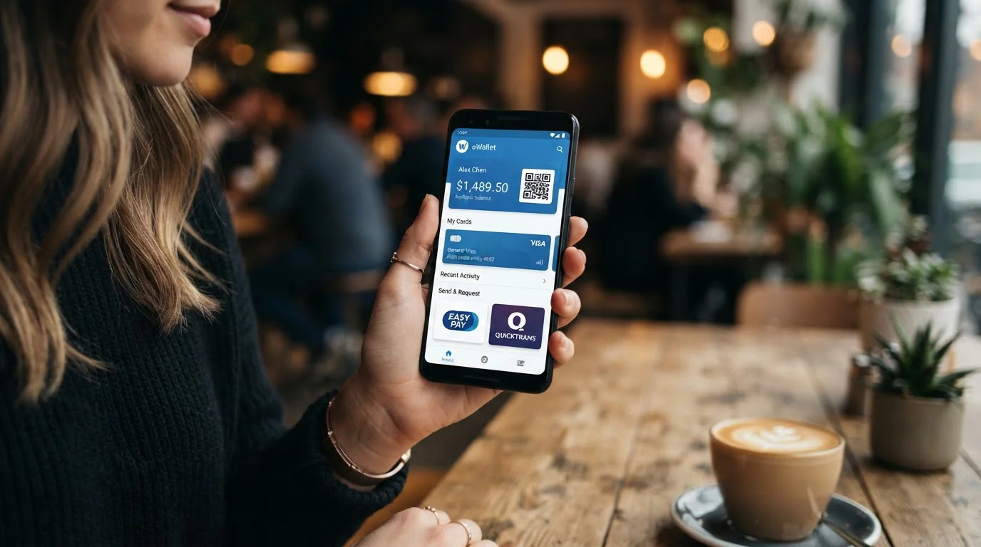 Digital wallet interface showing PayPal and Skrill logos on smartphone screen
