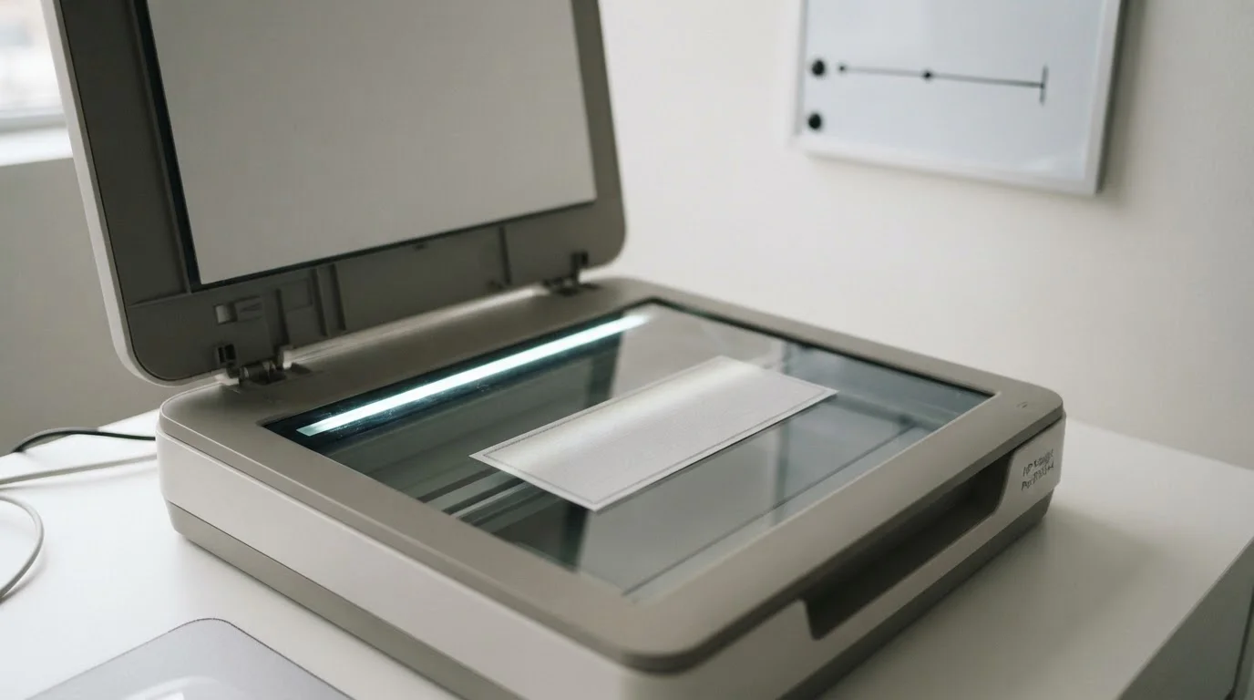 Cheque on a document scanner showing how UK cheque clearing works in two working days