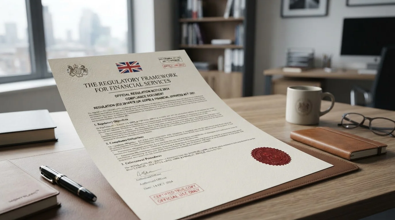 Official UK regulatory document with compliance stamp