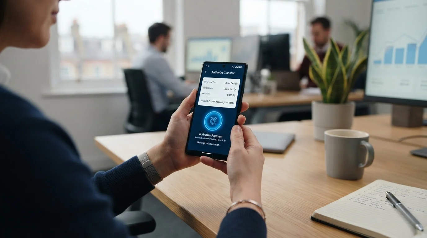 Bank transfer authorization screen on mobile banking app