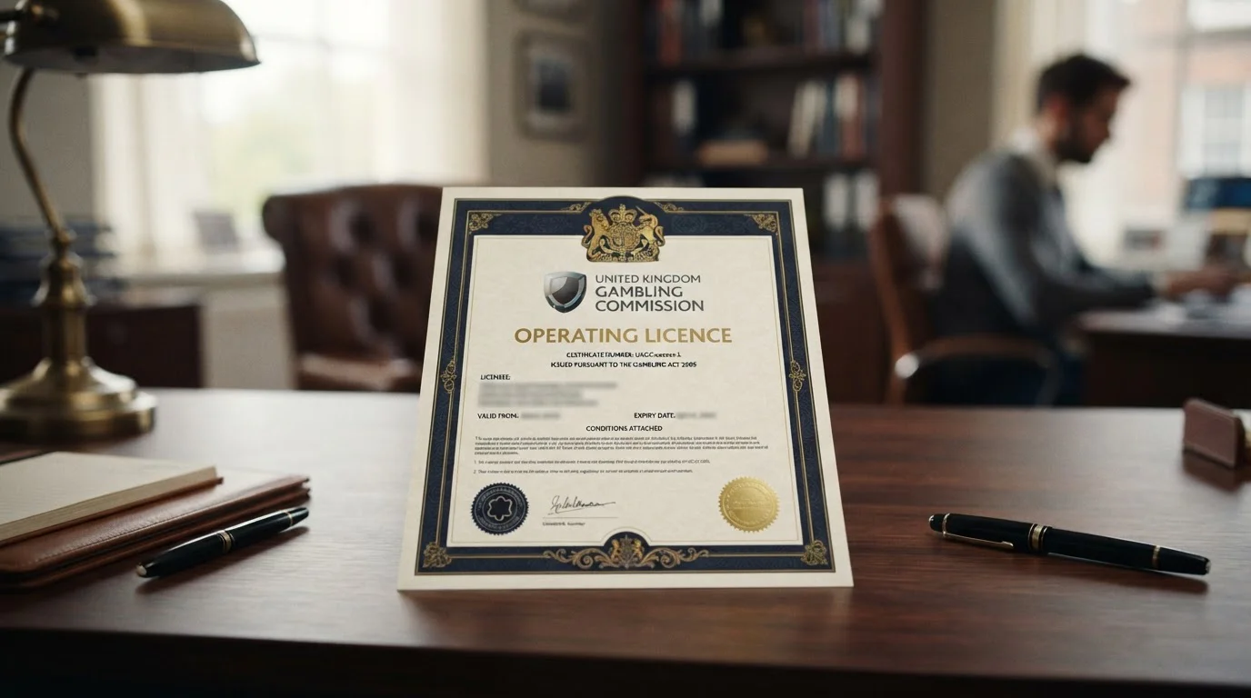 UKGC licence certificate document with regulatory framework text