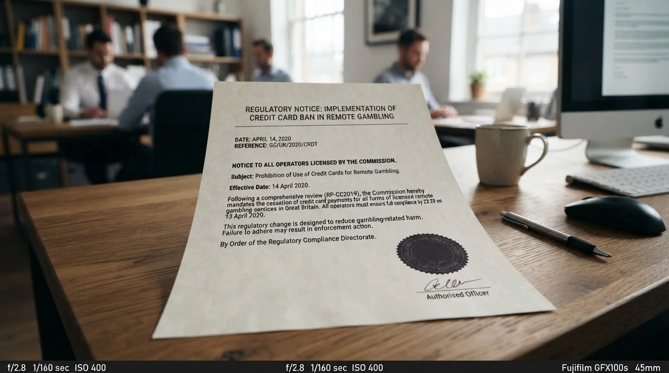 Official document displaying UK Gambling Commission credit card ban regulation from April 2020